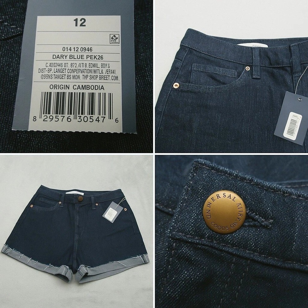 Denim Shorts Womens 12 31R Rolled Cuffed Frayed Hem Dark Wash High Rise 4" NEW